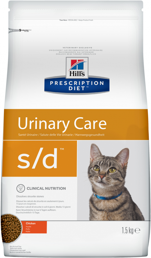 Корм сухой Hill's Prescription Diet s/d Urinary для кошек, для растворения струвитных уролитов и кристаллов, с курицей, 1,5 кг