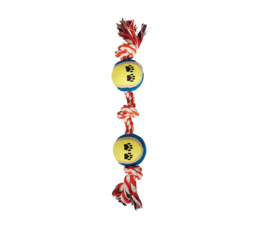 Игрушка для собак Triol Веревка, 3 узла и 2 мяча, разноцветный, 26 см