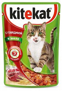 Влажный корм Kitekat для взрослых кошек, с говядиной в желе, 85 г