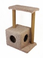 Домик-когтеточка  «Квадратный двухэтажный с двумя окошками», ковролин, джут. 500х360х750