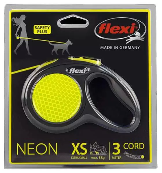 Поводок-рулетка для собак весом до 8 кг Flexi New Neon XS трос, 3 м