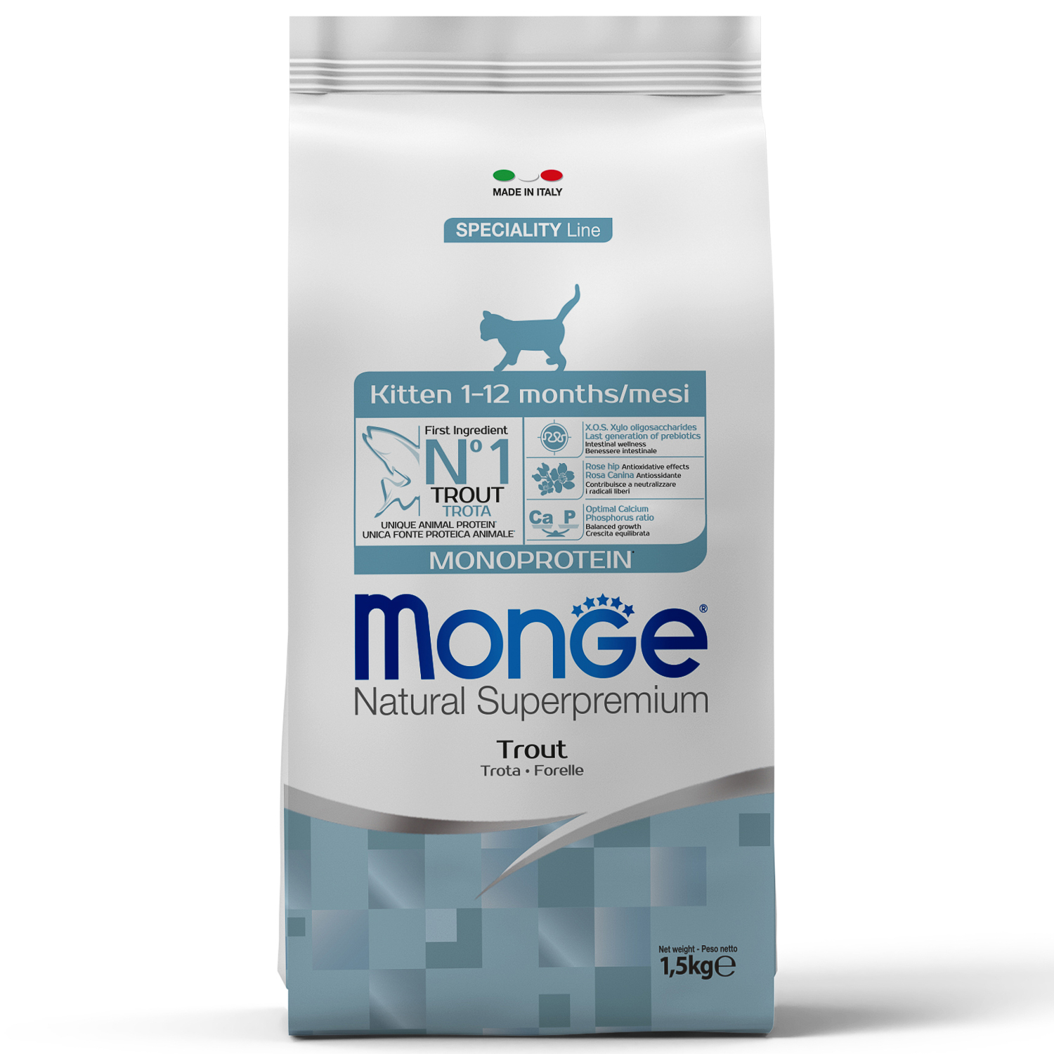 Корм сухой для котят Monge Cat Monoprotein с форелью, 1,5кг