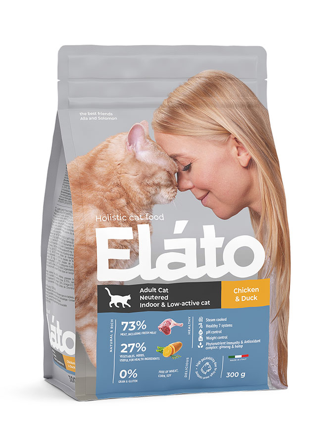 Корм сухой Elato Holistic Сat  для взрослых стерилизованных кошек, с курицей и уткой 300 г