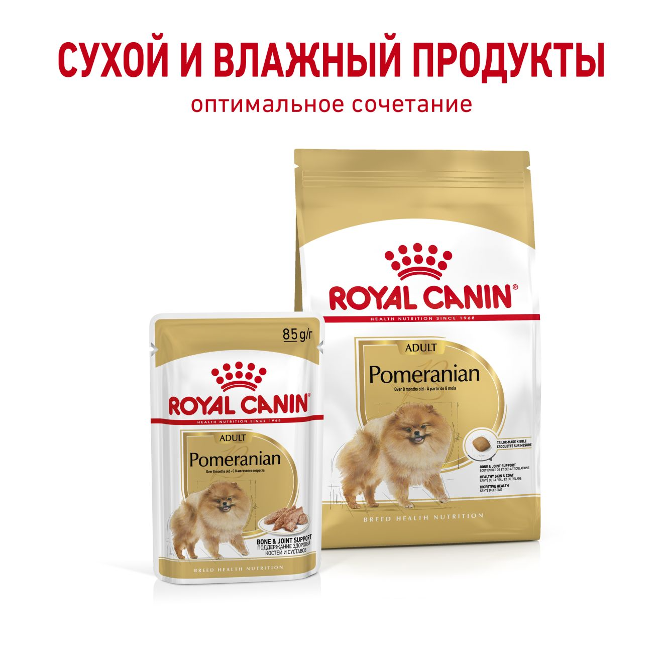 Корм сухой Royal Canin Pomeranian Adult для  взрослых собак породы Померанский Шпиц 500 г + влажный корм 85 г