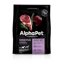Сухой корм для собак средних пород AlphaPet Superpremium  для чувствительного пищеварения,  с бараниной и потрошками 7 кг