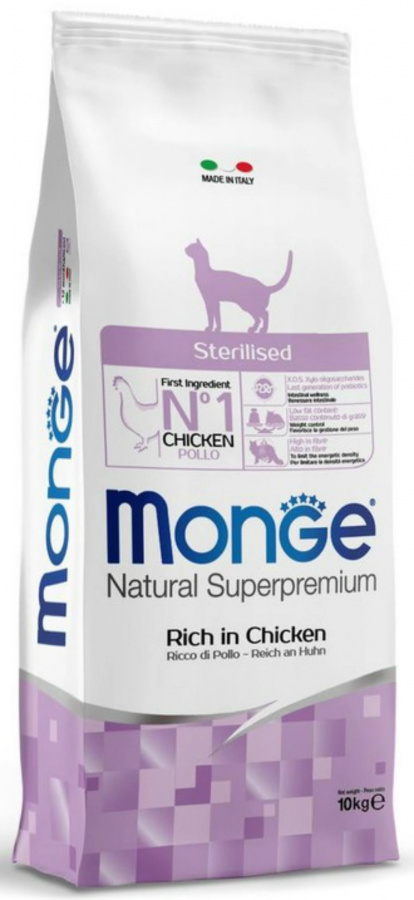 Корм сухой Monge Cat Sterilised для взрослых стерилизованных кошек, с курицей 10 кг