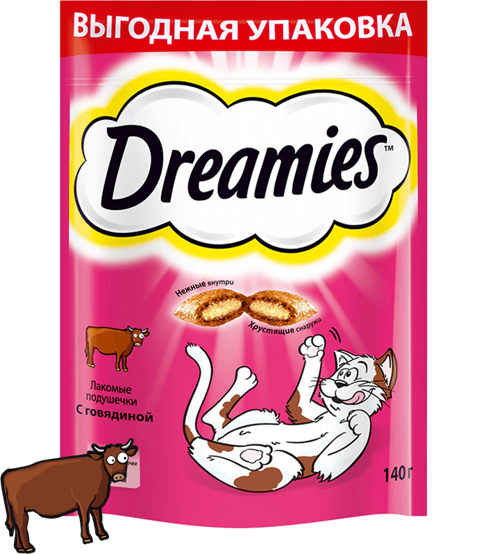 Лакомство Dreamies подушечки для кошек, с говядиной, 140 г