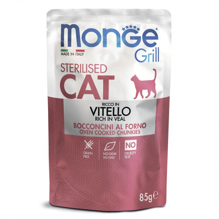 Влажный корм Monge Cat Grill Pouch для стерилизованных кошек, итальянская телятина, 85 г