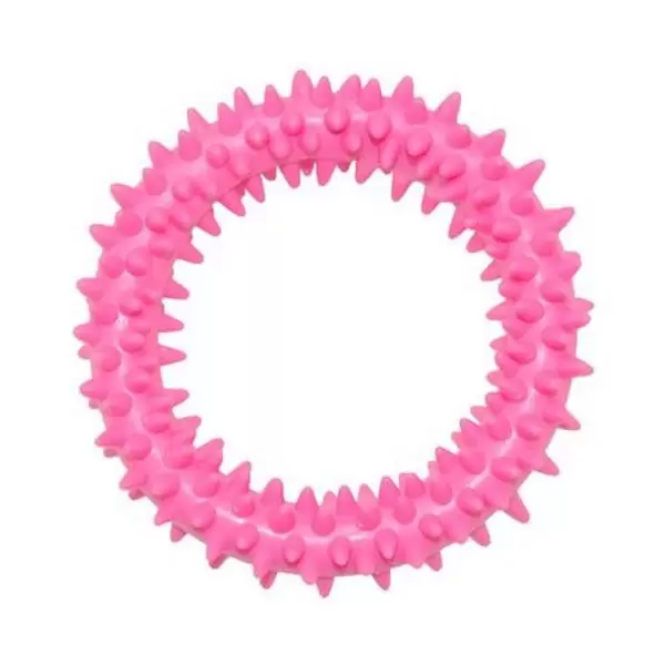 Игрушка для собак HOMEPET Кольцо с шипами, розовая 9 см