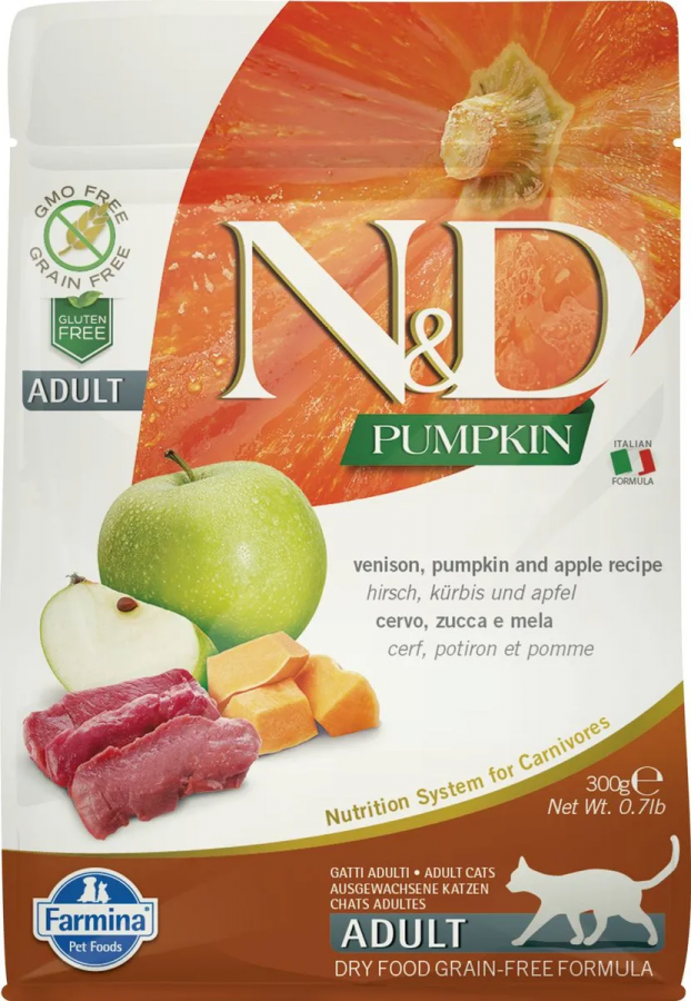 Корм сухой Farmina N&D Pumpkin Adult беззерновой для взрослых кошек, с олениной, тыквой и яблоком 300 г