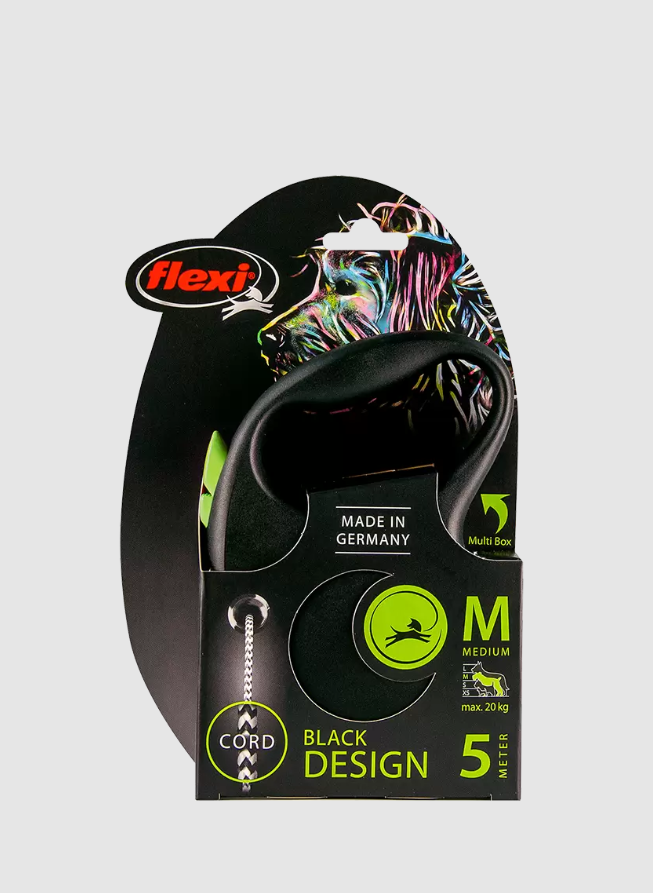 Поводок-рулетка для собак весом до 20 кг Flexi Black Design cord M green, трос 5 м