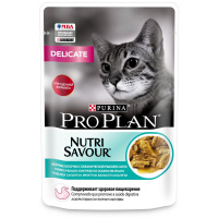 Влажный корм Pro Plan Delicate для взрослых кошек с чувствительным пищеварением, с океанической рыбой в соусе, 85 г