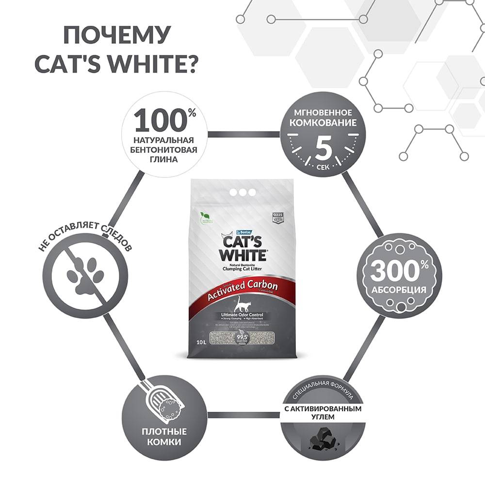 Наполнитель комкующийся для кошачьего туалета Cat's White Activated Carbon с активированным углем, 10 л
