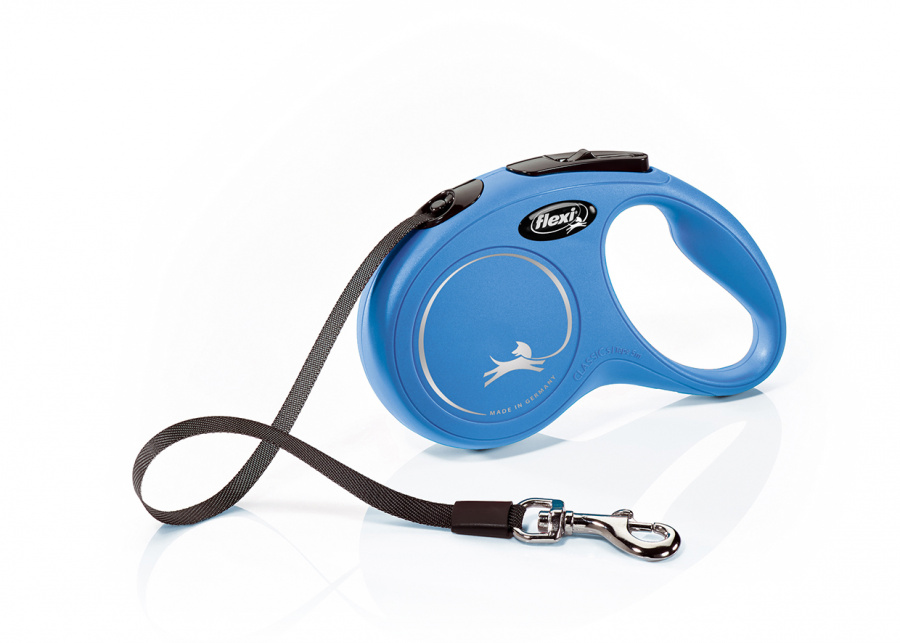 Рулетка-поводок для собак весом до 15 кг FLEXI Classic S синяя, лента 5 м