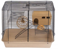 Клетка для грызунов двухэтажная Homepet, в комплекте (домик, миска, колесо), бежевая