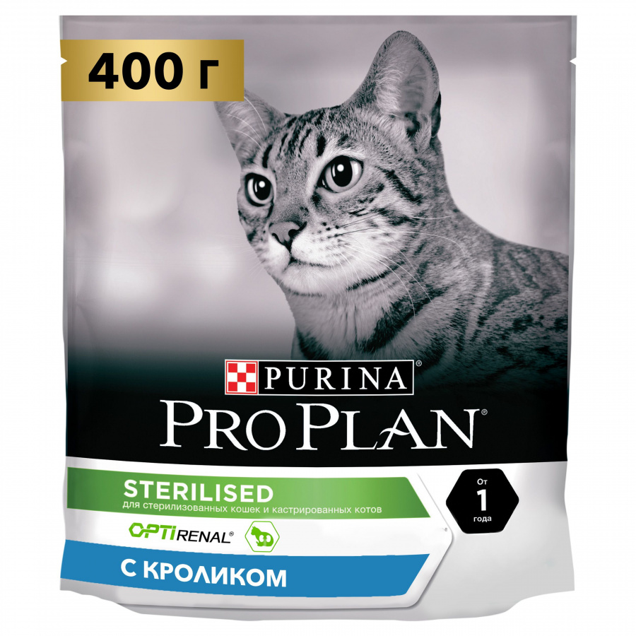 Корм сухой Purina Pro Plan  Sterilised для взрослых стерилизованных кошек и кастрированных котов старше 1 года, с кроликом, 400 г
