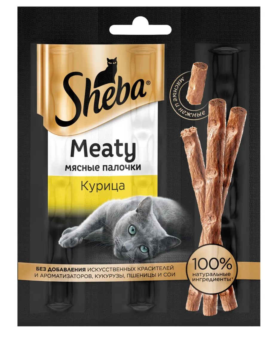 Лакомство для кошек Sheba нежные палочки из курицы, 3*4г