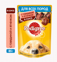 Влажный корм Pedigree для взрослых собак всех пород, с говядиной и ягненком в соусе, 85 г