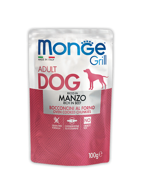 Влажный корм Monge Dog Grill Pouch для собак, с говядиной,  100 г