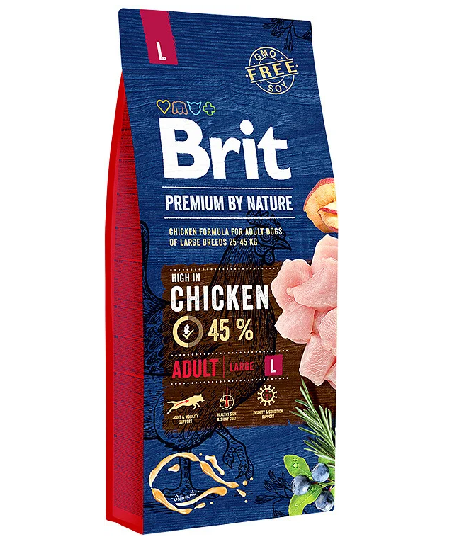 Корм сухой Brit Premium by Nature Adult L для взрослых собак крупных пород, с курицей, 15 кг.