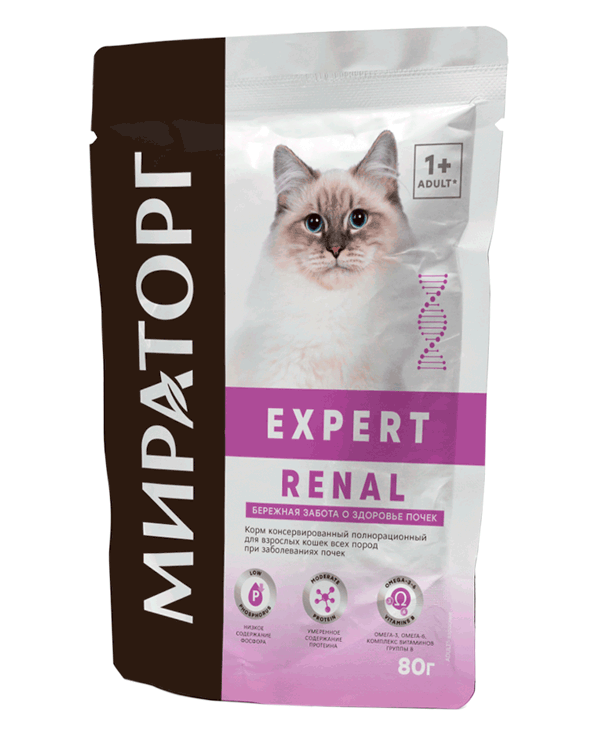 Влажный корм для кошек Мираторг Renal при почечной недостаточности, 80 г