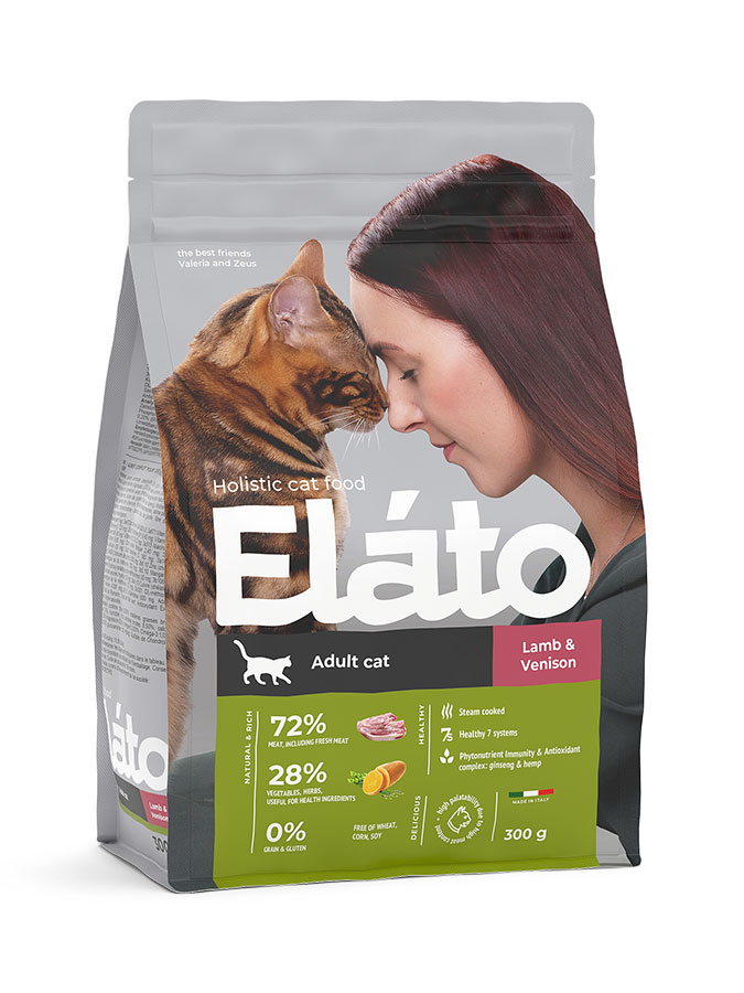 Корм сухой Elato Holistic Сat для взрослых кошек, с ягненком и олениной 300 г