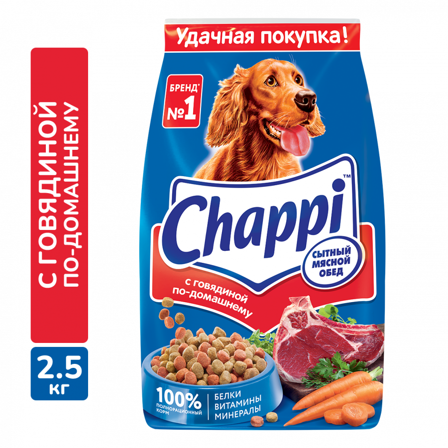 Сухой корм для взрослых собак Chappi «Сытный мясной обед. С говядиной по-домашнему», 2.5кг