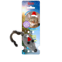 Игрушка для кошек GoSi Новогодний подарок, Мышь с норковым хвостом, 6см