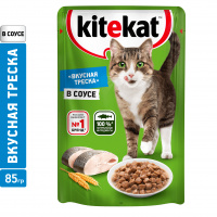 Влажный корм для кошек KITEKAT «Вкусная треска» с рыбой в соусе, 85г