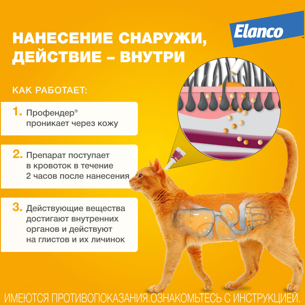 Капли на холку для кошек до 2,5 кг Профендер от гельминтов, 1 пипетка