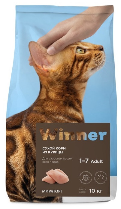 Корм сухой Winner для взрослых кошек всех пород, с курицей, 10 кг