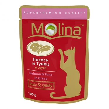 Влажный корм Molina для кошек, с лососем и тунцом в соусе, 100 г
