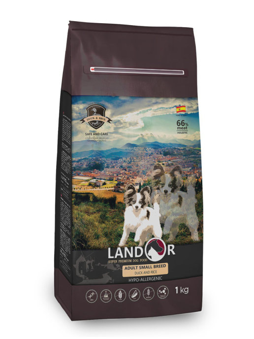 Корм сухой Landor для собак мелких пород, с уткой и рисом, 1 кг.