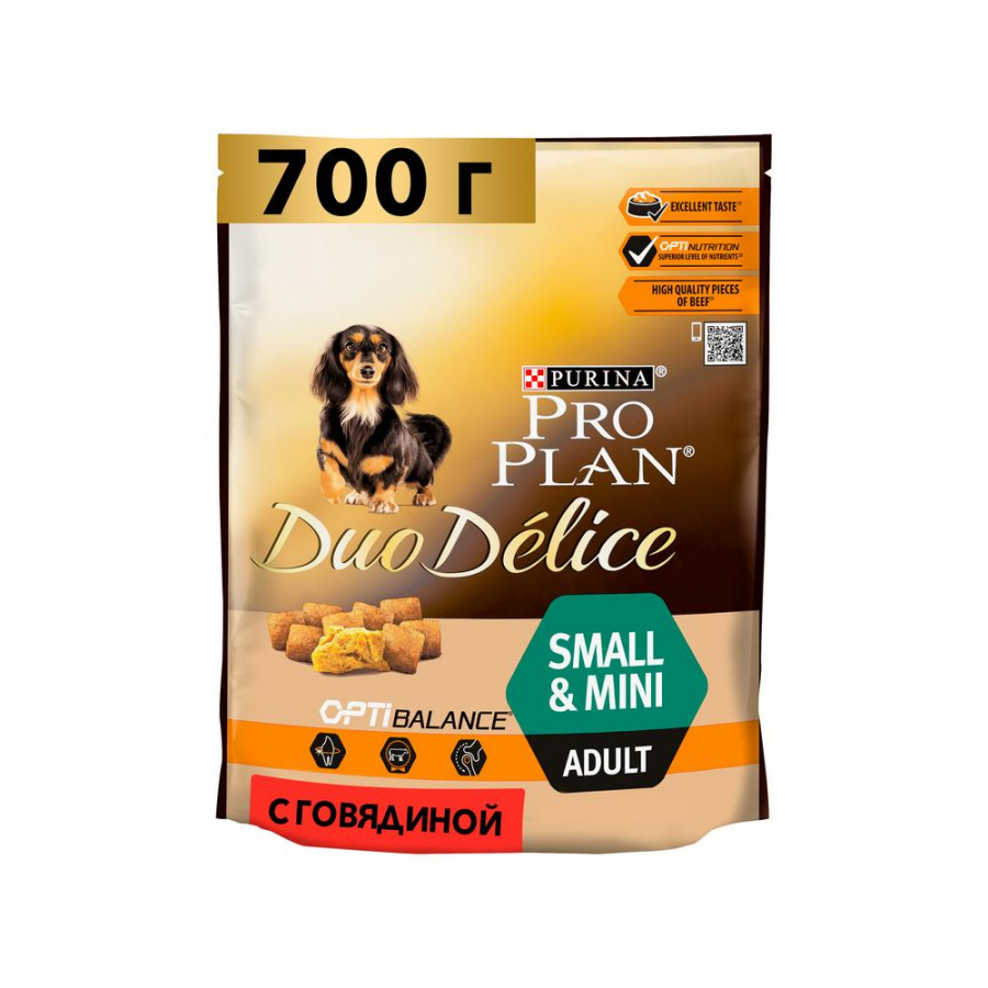 Сухой корм Purina Pro Plan Duo Delice Small & Mini Adult для взрослых собак мелких и карликовых пород, с говядиной, 700 г