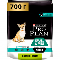 Корм сухой Purina Pro Plan для взрослых собак мелких и карликовых пород, с чувствительным пищеварением, с ягненком и рисом, 700 г