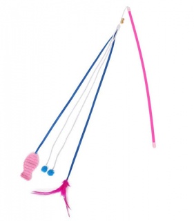 Дразнилка YUGI для кошек, с перьями "Микс" розовая 55см.