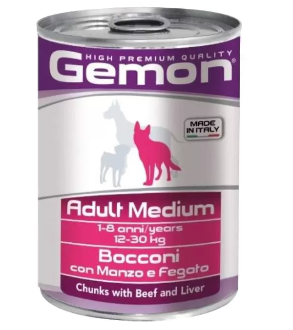 Влажный корм для собак средних пород Gemon Dog Medium кусочки говядины с печенью, 415 г