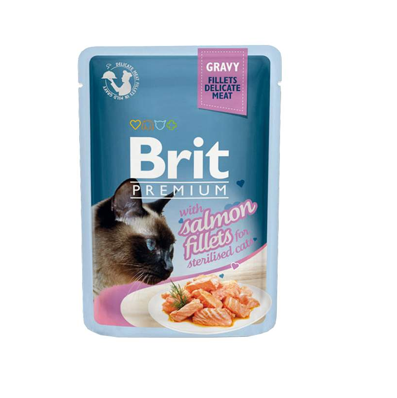Влажный корм для стерилизованных кошек Brit Premium с лососем в соусе, 85 г