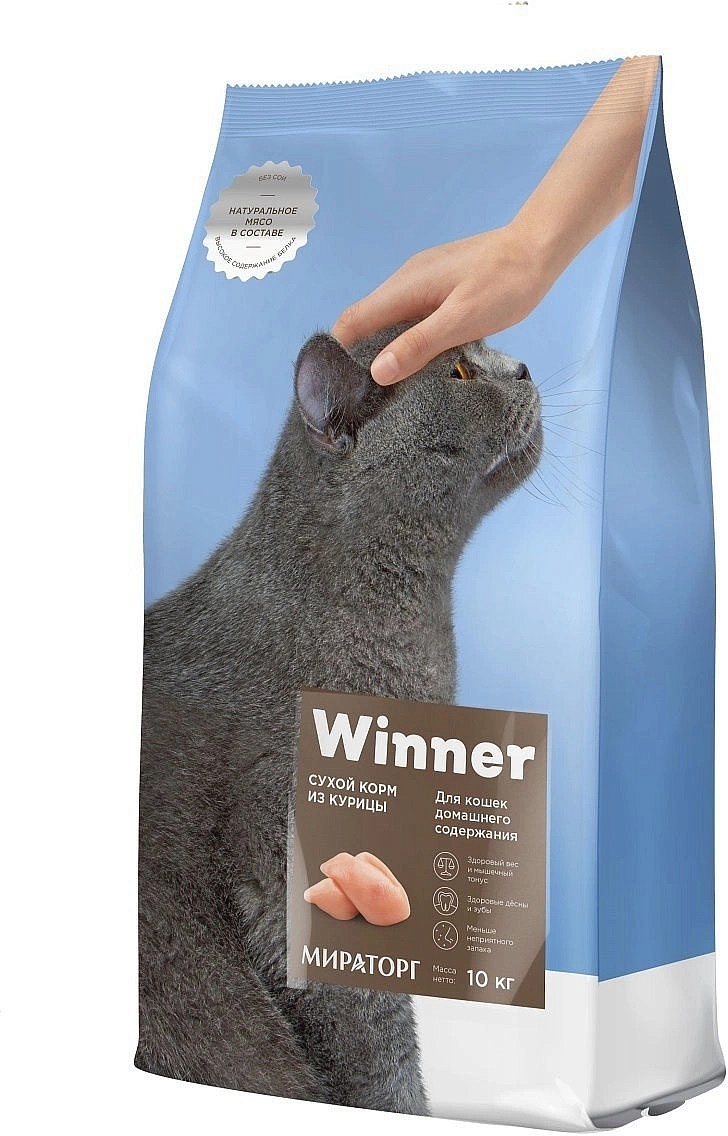 Корм сухой  Winner для взрослых домашних кошек, с курицей, 10 кг