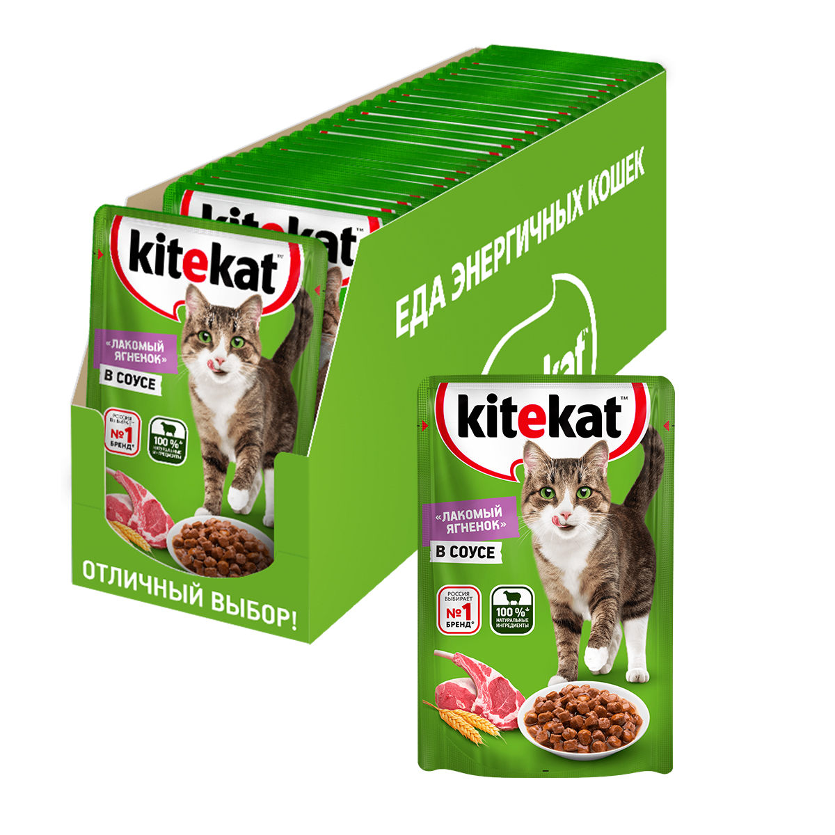 Влажный корм Kitekat для взрослых кошек, с ягнёнком в соусе, 85 г