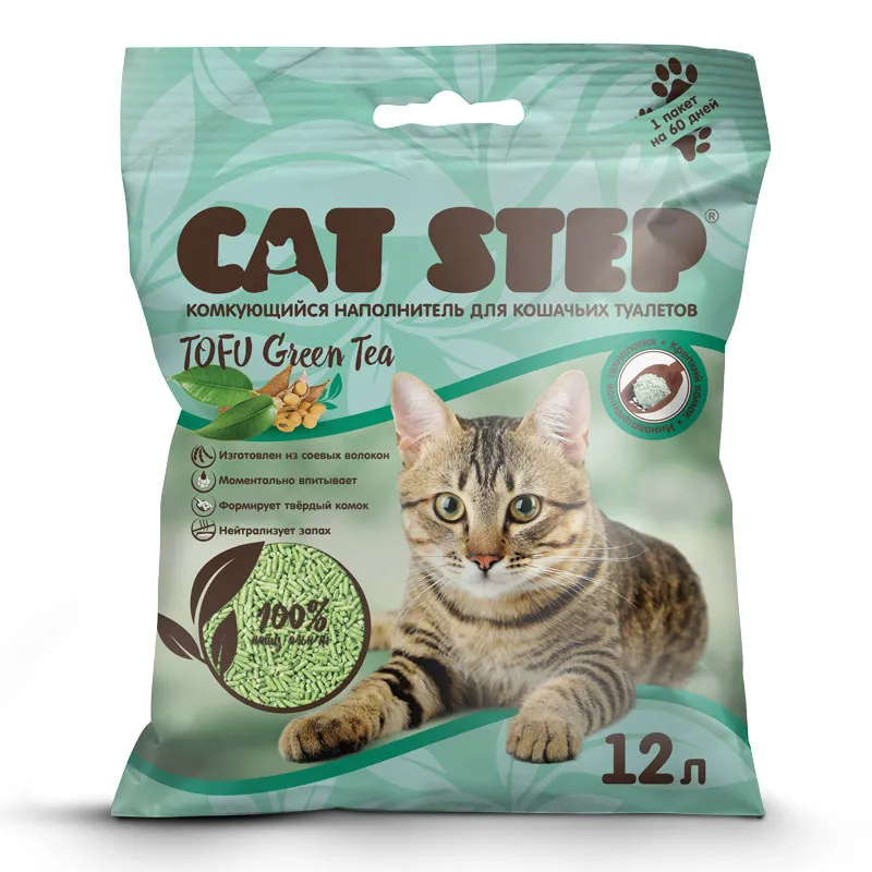 Наполнитель Cat Step Tofu Green Tea для кошачьего туалета, растительный комкующийся, 12 л